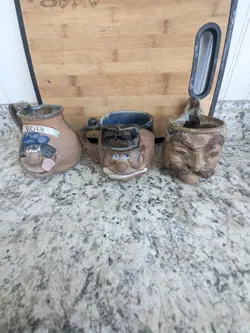 VINTAGE 70S UGLY FUNNY FACE FOLK ART HANDMADE STONEWARE MUG COFFEE  7
