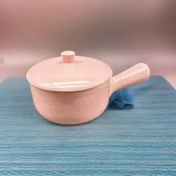 LA SOLANA WARE VINTAGE LIDDED PINK SOUP BEAN STONEWARE CUP MUG WITH HANDLE