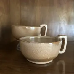 VINTAGE SET OF 2 FRANKOMA PLAINSMAN BROWN 45C LARGE HANDLED SOUP MUG/COFFEE CUP