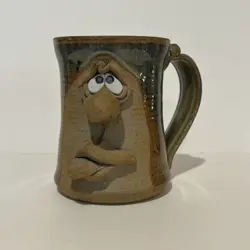 VINTAGE UGLY FACE MUG 3D ART POTTERY COFFEE MUG CUP HANDMADE STONEWARE STAMPED
