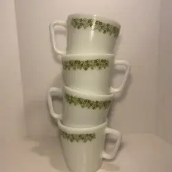 VINTAGE PYREX CRAZY DAISY SPRING BLOSSOM COFFEE CUP MUG 1410. SET OF 4