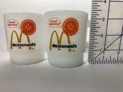(2) ANCHOR HOCKING OVEN PROOF FIRE KING MCDONALD'S GOOD MORNING VINTAGE MUGS!