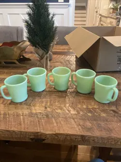 5 VINTAGE FIRE KING JADEITE D MUG COFFEE CUP GREEN JADE