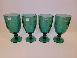 VINTAGE PRINCESS HOUSE FANTASIA LEAF GREEN FOOTED WINE GOBLET SET OF 4