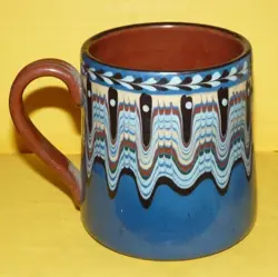 ~VINTAGE~BULGARIAN~TERRA-COTTA~REDWARE~POTTERY~LARGE~COFFEE~MUG~AMAZING~GLAZE~