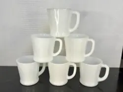 VINTAGE ANCHOR HOCKING FIRE KING WHITE MILK GLASS D HANDLE COFFEE MUG SET OF 6
