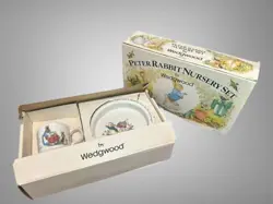 VINTAGE WEDGWOOD PETER RABBIT 3 PIECE NURSERY SET BEATRIX POTTER W/ BOX