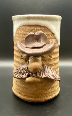 VTG GOLDEN AGE POTTERY HANDMADE FOLK ART COWBOY FACE MUG.