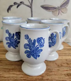 PFALTZGRAFF YORKTOWNE FOOTED PEDESTAL COFFEE CUP MUGS USA VTG (6) STONEWARE
