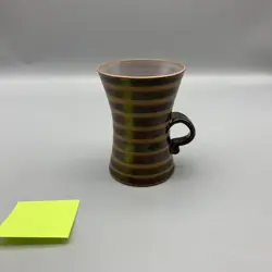 VINTAGE LOUIS MIDEKE STUDIO POTTERY COFFEE CUP MUG BROWN STRIPED 6 OUNCE RARE C