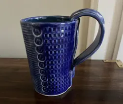 VINTAGE STUDIO ART POTTERY BLUE COFFEE TEA CUP MUG SIGNED