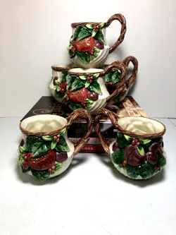 VTG FITZ & FLOYD WINTER FRUIT POMEGRANATE 1993  TEA/COCOA/COFFEE MUGS SET OF 6