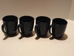 SET 4 VINTAGE CORELLE COORDINATES STONEWARE MUGS CUPS NAVY DARK BLUE COFFEE CUP