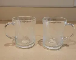 ARCOROC VINTAGE CANTERBURY CROCUS GLASS COFFEE TEA MUGS SET OF 2 RAISED FLORAL
