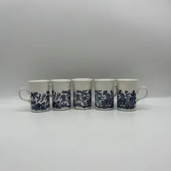 (5) CHURCHILL BLUE WILLOW TALL COFFEE TEA MUGS CUPS MADE IN ENGLAND VINTAGE SET