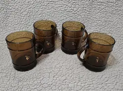4 VINTAGE FIRE KING BROWN AMBER BARREL GLASS MUGS  ANCHOR HOCKING MADE IN USA
