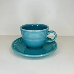 VINTAGE HOMER LAUGHLIN FIESTAWARE TURQUOISE TEA/COFFEE CUP & SAUCER