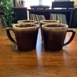 SET OF 4 VINTAGE MCCOY POTTERY BROWN DRIP GLAZE COFFEE MUGS CUPS D HANDLE VTG