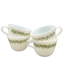 VINTAGE PYREX SPRING BLOSSOM GREEN CRAZY DAISY COFFEE TEA CUPS MUGS SET OF 4