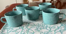 5 VINTAGE STONEWARE JAPAN BLUE SPECKLED COFFEE TEA CUPS MUGS