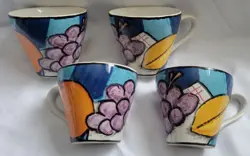MISONO TEATIME #4912 MUGS SET OF 4 GRAPES ORANGES LEMONS 1993 VINTAGE MUGS