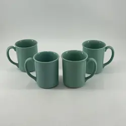 VINTAGE CORNING WARE SET AQUA SEAFOAM GREEN COFFEE MUGS CUPS MINT USA SET 4
