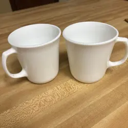 2 CORNING USA VINTAGE WINTER FROST WHITE COFFEE TEA CUP MUGS D HANDLE