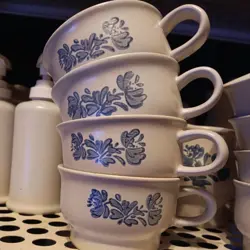 SET OF 8 VINTAGE PFALTZGRAFF YORKTOWNE STONEWARE SOUP MUGS WITH BLUE FLOWERS