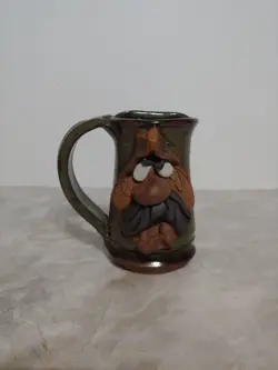 VINTAGE UGLY FUNNY 3D FACE MUG MMS MAHON STONEWARE POTTERY MUSTACHE MAN