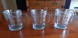 VINTAGE FIRE KING PHILBE BLUE SAPPHIRE COFFEE MUGS MARKED OVEN GLASS, D HANDLE