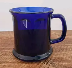 VINTAGE COBALT BLUE GLASS MUG MADE IN USA 
