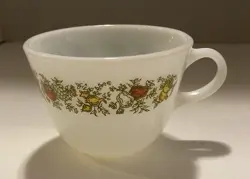 VINTAGE PYREX MILK GLASS COFFEE MUG CUP SPICE OF LIFE VEGETABLE GARDEN