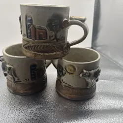 VINTAGE PELLA IOWA HANDCRAFTED POTTERY MUG FARM SCENE 3D BY BOB ANDERSON