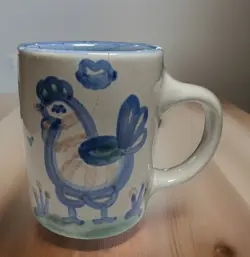 VINTAGE M A HADLEY POTTERY  HAND PAINTED CHICKEN COFFEE MUG THE END  3.75