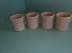 4 VTG VICTOR MUG HEAVY STONEWARE COFFEE CUP DINER RESTAURANT USA SET OF 4 BEIGE
