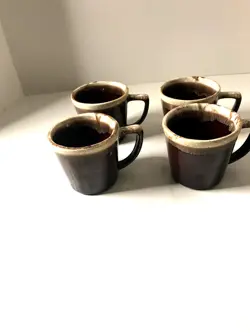 VINTAGE MCCOY USA BROWN DRIP GLAZE COFFEE MUGS CUPS D HANDLE (4)