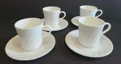 CORELLE ENHANCEMENTS WHITE SWIRL COFFEE TEA CUPS MUGS & SAUCERS SET OF 4 VINTAGE