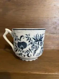 VINTAGE BLUE ONION SHAVING OR MUSTACHE MUG BLUE FLOWER DESIGN MARKED