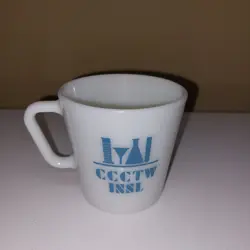 CORNING PYREX LAB CCCTW INSL COFFEE MUG SLANT HANDLE VINTAGE CHIPPED LABORATORY