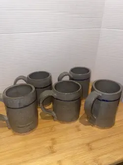 VINTAGE HANDMADE STUDIO ART POTTERY CERAMIC COFFEE TEA CUPS MUGS SET SIGNED  5