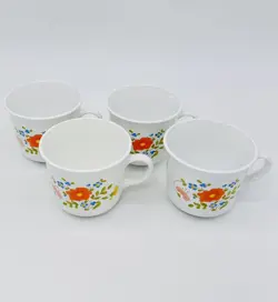 SET OF 4 CORNING WARE VINTAGE CORELLE WILDFLOWER COFFEE TEA CUPS MUGS
