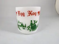 VINTAGE HAZEL ATLAS CHRISTMAS EGG NOG MUG WHITE GREEN RED