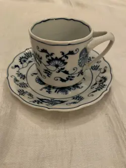 BLUE DANUBE BLUE ONION COFFEE MUG SAUCER JAPAN RECTANGLE BANNER VINTAGE 