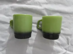 ANCHOR HOCKING FIRE KING AVOCADO GREEN STACKABLE COFFEE CUPS MUGS LOT OF 2 VTG