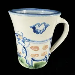 VTG MA HADLEY POTTERY MUG FARM COW - THE END TALL FLARED SIGNED COUNTRY