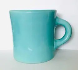 VINTAGE SANTA ANITA WARE COFFEE MUG CALIFORNIA POTTERY TURQUOISE BLUE THICK