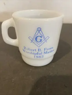 VTG ANCHOR HOCKING FIREKING MASONIC LODGE WORSHIPFUL MASTER COFFEE MUG RARE D