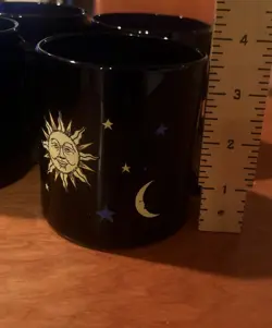 SET OF 4 VINTAGE 90S LIBBEY COBALT BLUE GLASS MUGS CELESTIAL SUN AND MOON USA