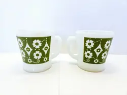 2 VINTAGE ANCHOR HAWKING FIRE KING COLORFUL COFFEE TEA MUGS CUPS