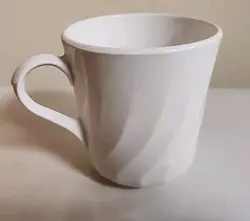 VINTAGE CORNINGWARE WHITE SWIRL COFFEE MUG CUP 3.5” 10OZ MADE IN USA